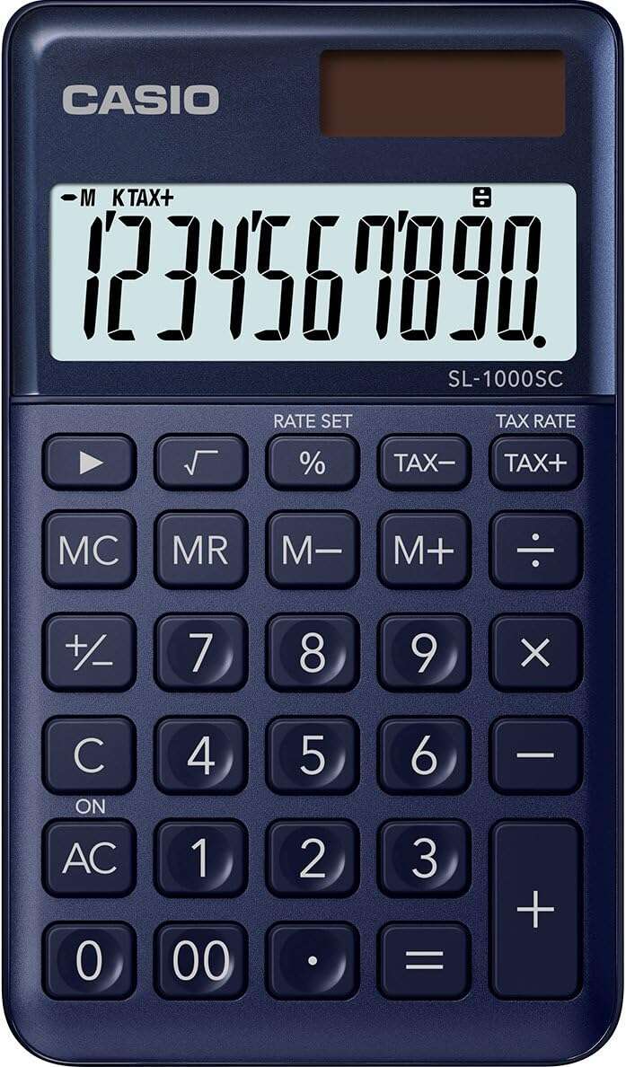 Casio SL-1000SC Calculadora de Bolsillo - Pantalla Extragrande de 10 Digitos - Alimentacion Solar y Pilas - Color Azul Oscuro 1 pieza(s)