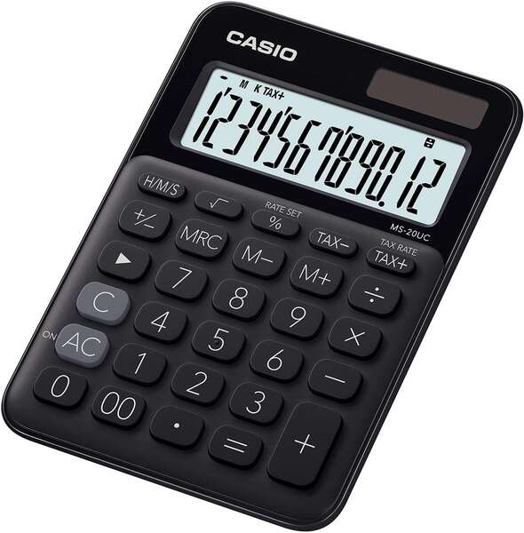 Casio MS-20UC Calculadora de Sobremesa Pequeña - Pantalla LCD de 12 Digitos - Alimentacion Solar y Pilas - Color Negro 1 pieza(s)