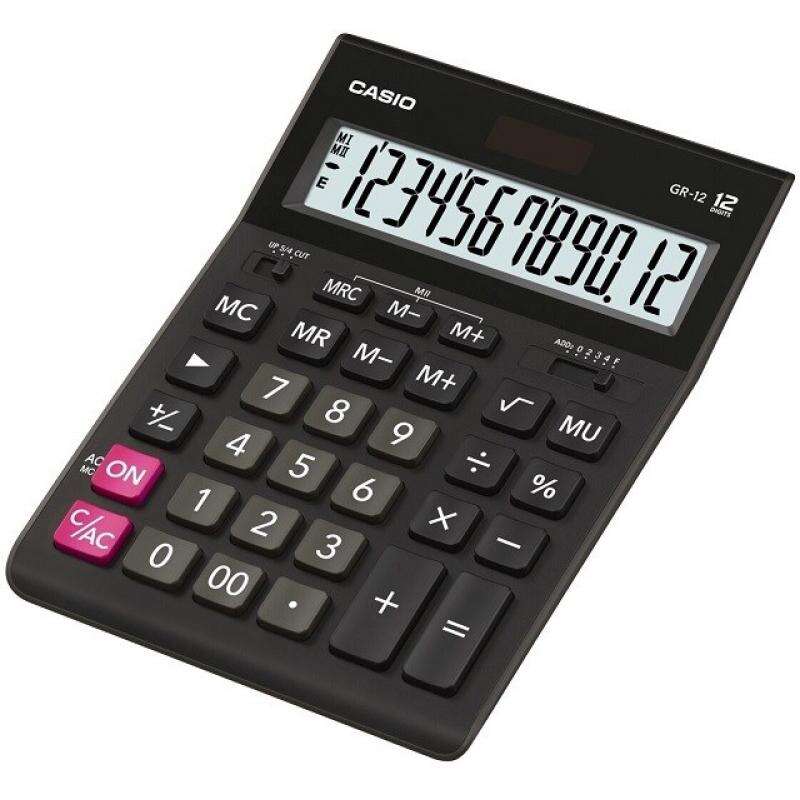 Casio GR-12C Calculadora de Sobremesa - Pantalla LCD de 12 Digitos - Alimentacion Solar y Pilas - Color Negro 1 pieza(s)