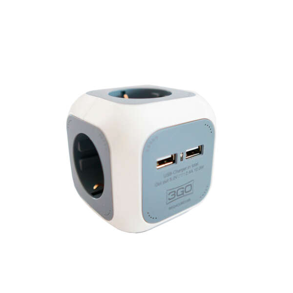 3GO - REG4CUBEUSB base múltiple 1 4 m 4 salidas AC Interior Gris  Blanco