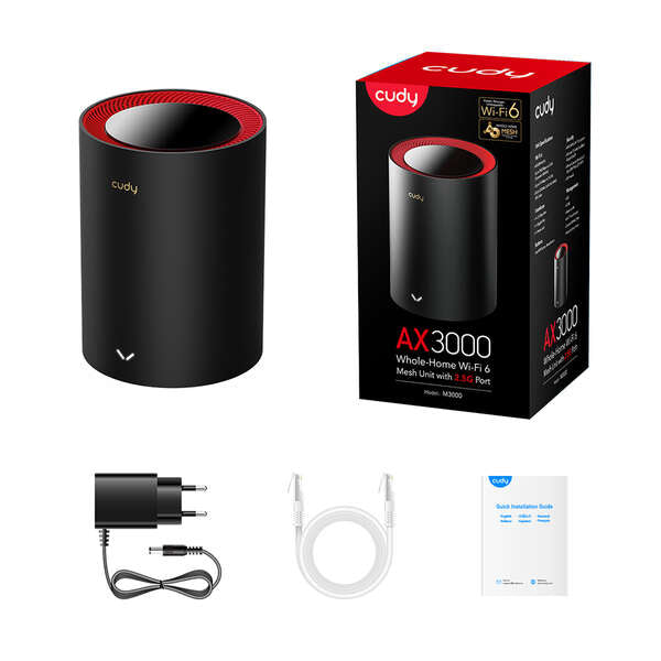 Cudy - M3000 Doble banda (2 4 GHz / 5 GHz) Wi-Fi 6 (802.11ax) Negro  Rojo 1 Interno