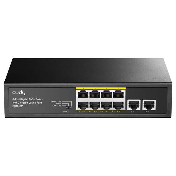 Cudy - GS1010P switch Gigabit Ethernet (10/100/1000) Energía sobre Ethernet (PoE) Montaje en pared/escritorio Negro