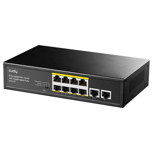 Cudy - GS1010P switch Gigabit Ethernet (10/100/1000) Energía sobre Ethernet (PoE) Montaje en pared/escritorio Negro