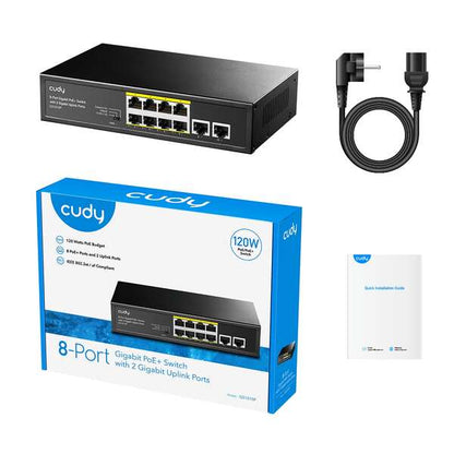 Cudy - GS1010P switch Gigabit Ethernet (10/100/1000) Energía sobre Ethernet (PoE) Montaje en pared/escritorio Negro