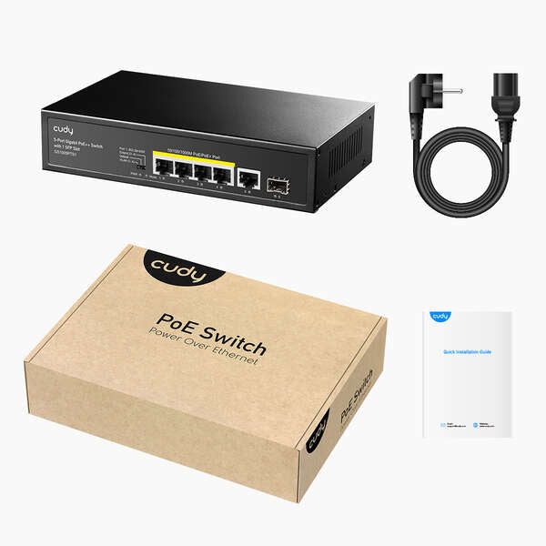 Cudy - GS1005PTS1 switch Gigabit Ethernet (10/100/1000) Energía sobre Ethernet (PoE) Negro