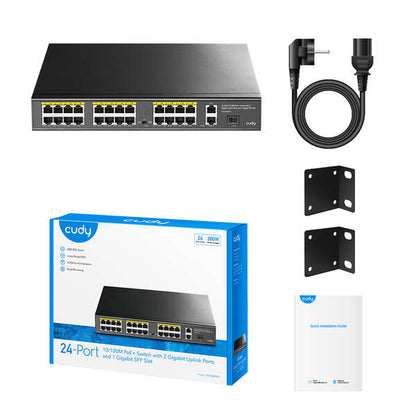 Cudy FS1026PS1 Switch Gigabit de 24 puertos PoE+ de 10/100 Mbits + 2 Puerto de Enlace Ascendente Gigabit + 1 Ranura SFP de 1,25 Gbps 1 pieza(s)