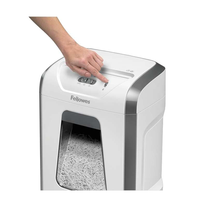 Fellowes 15C Destructora de Papel Manual 19L - Destruye hasta 15 Hojas - Particulas de 4x40mm - Nivel de Seguridad Din P-4 - Bloqueo de Seguridad - Destruye Grapas y Tarjetas de Credito - Color Blanco/Gris 1 pieza(s)