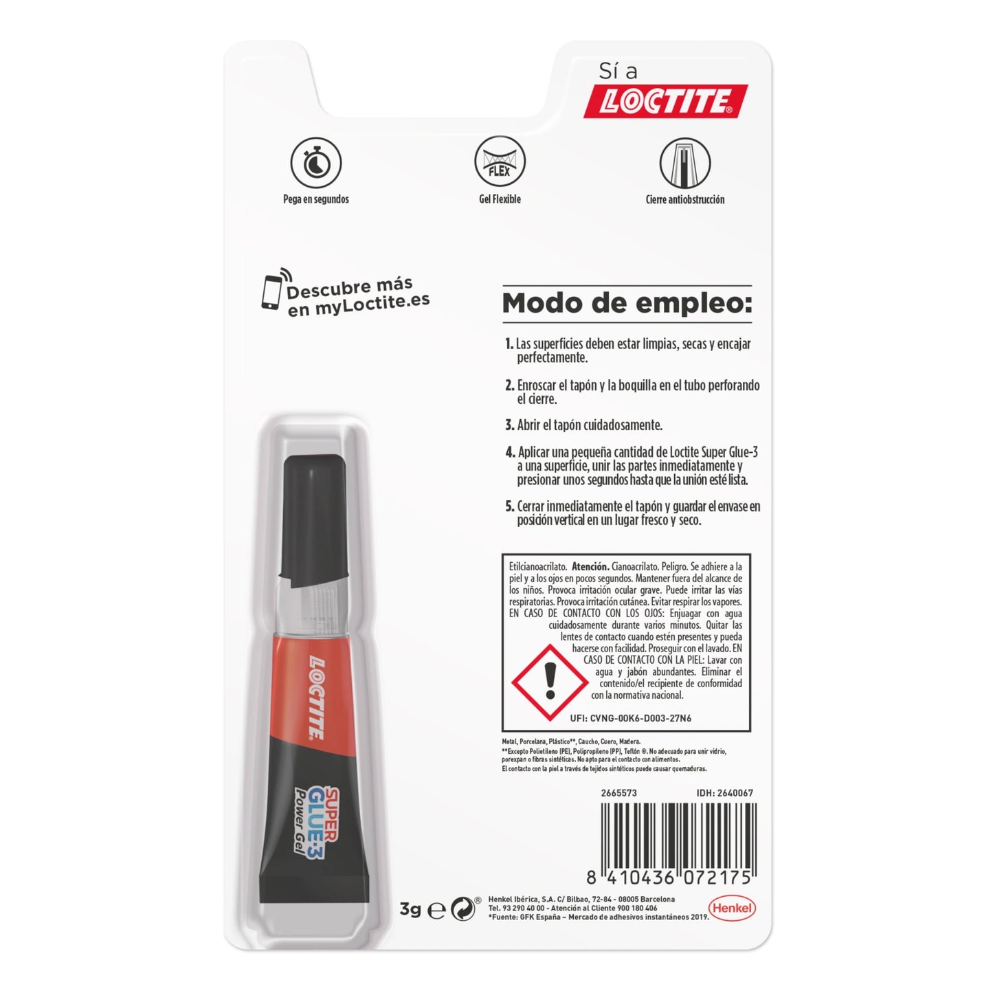 Loctite Superglue-3 Power Gel 3gr - Adhesivo Instantaneo Flexible y Extrafuerte - Formula en Gel Enriquecida con Particulas de Caucho - Resistente a Golpes. Torsiones y Vibraciones 1 pieza(s)