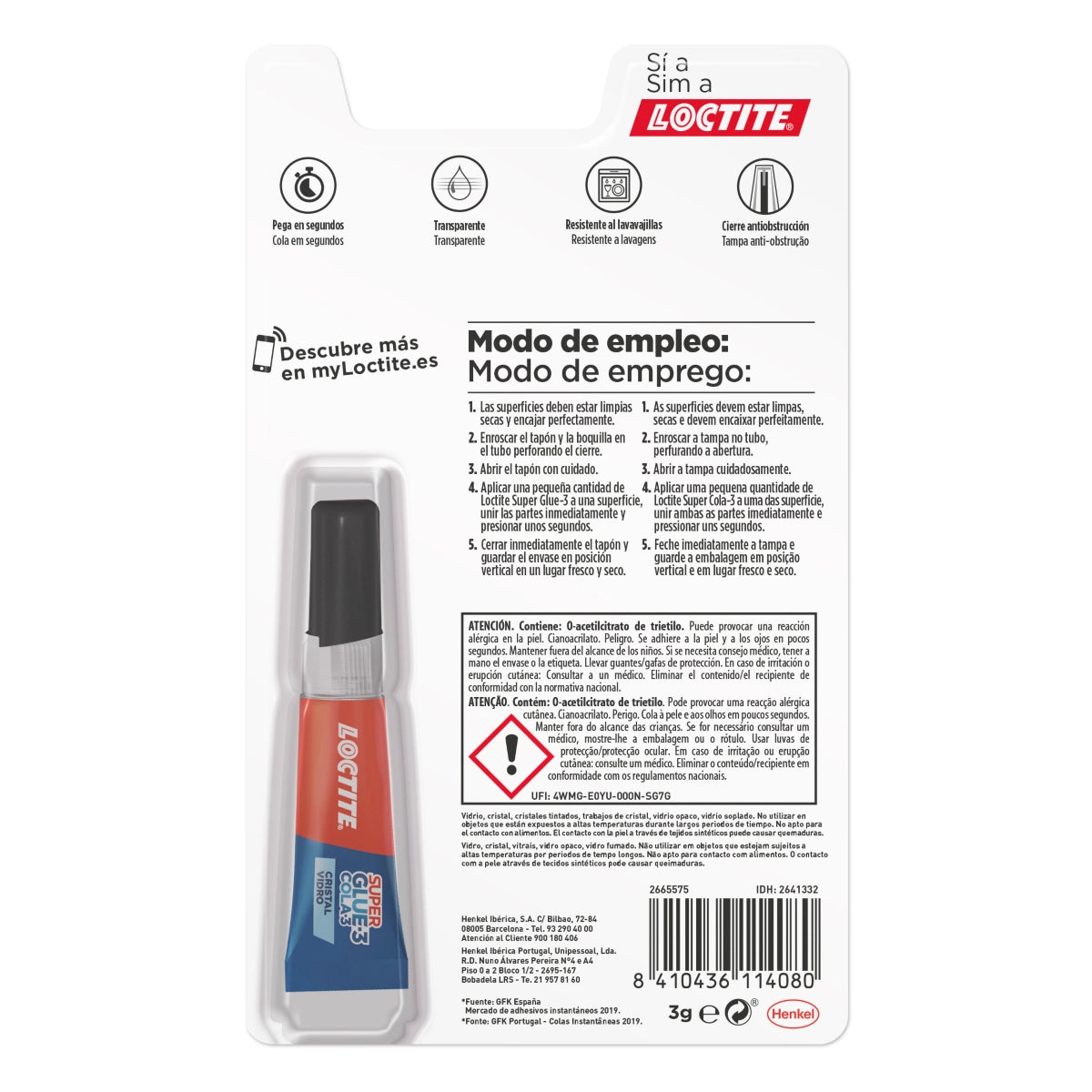 Loctite Superglue-3 Cristal 3gr - Adhesivo Liquido para Cristal y Metal - Triple Resistencia al Agua, Golpes y Temperaturas 1 pieza(s)