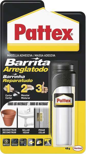 Pattex Barrita Arreglatodo Bl 48gr - Moldeable para Reparar y Sellar Agujeros y Fisuras - Ideal para Instalaciones. Depositos. Conductos. Radiadores y Tuberias 1 pieza(s)