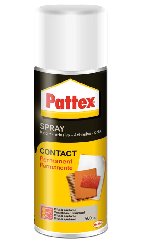 Pattex Contact Spray Cola de Contacto en Spray 400 ml - Pega con Maxima Resistencia - Para una Amplia Variedad de Materiales - Ideal para Madera, Papel, Carton y Metales 1 pieza(s)