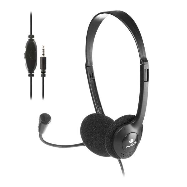 NGS Auriculares con Cable para Portatil - Microfono Ajustable - Diadema Ajustable - Control de Volumen - Conexion de Audio de 3.5mm - Color Negro 1 pieza(s)