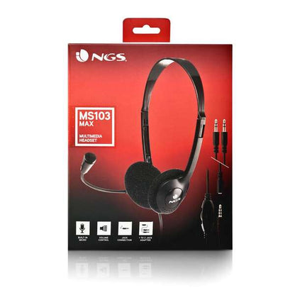 NGS Auriculares con Cable para Portatil - Microfono Ajustable - Diadema Ajustable - Control de Volumen - Conexion de Audio de 3.5mm - Color Negro 1 pieza(s)