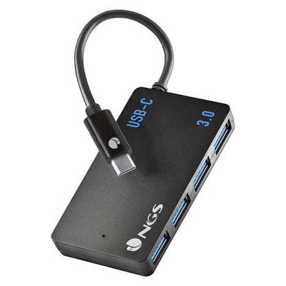 NGS Hub USB-C de Cuatro Puertos USB 3.0 - Tamaño Compacto - Alta Velocidad de Transmision - Compatible con Mac Tablets y Pc/Portatiles - Color Negro 1 pieza(s)