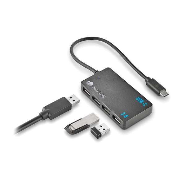 NGS Hub USB-C de Cuatro Puertos USB 3.0 - Tamaño Compacto - Alta Velocidad de Transmision - Compatible con Mac Tablets y Pc/Portatiles - Color Negro 1 pieza(s)