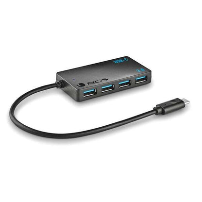 NGS Hub USB-C de Cuatro Puertos USB 3.0 - Tamaño Compacto - Alta Velocidad de Transmision - Compatible con Mac Tablets y Pc/Portatiles - Color Negro 1 pieza(s)