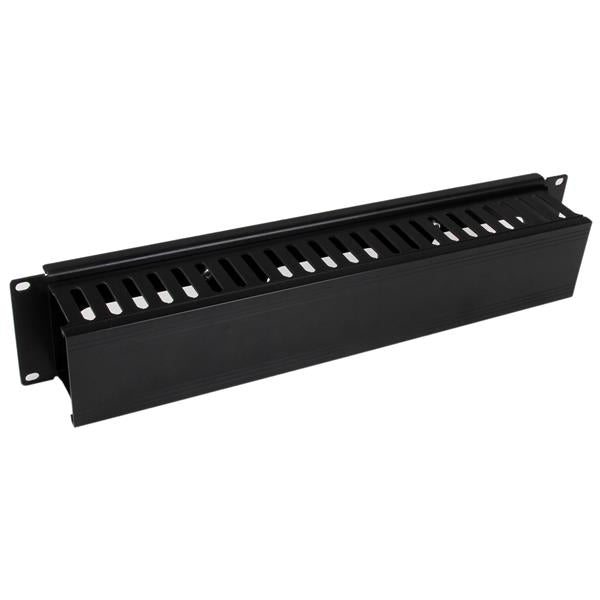 StarTech.com - Panel Canaleta Horizontal de 2U con Cubierta para Gestión de Cableado en Racks y Perforaciones Laterales