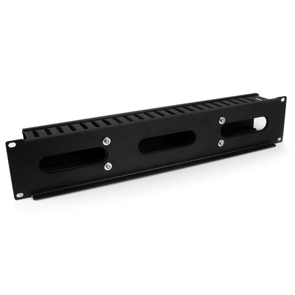 StarTech.com - Panel Canaleta Horizontal de 2U con Cubierta para Gestión de Cableado en Racks y Perforaciones Laterales