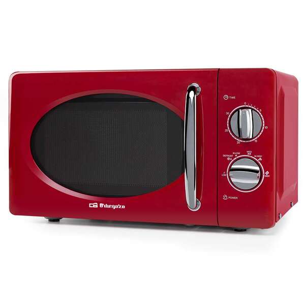 Orbegozo MI 2020 Microondas Vintage Rojo - 20L - 700W - 6 Niveles de Potencia - Temporizador 30min - Descongelacion Rapida - Diseño Años 60 1 pieza(s)