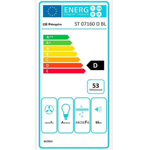 Orbegozo ST 07160 D BL Campana Extractora Compacta - Motor 80W - 3 Niveles de Potencia - Aspiracion 195.3 M3/H - Luz LED - Facil Instalacion y Limpieza 1 pieza(s)