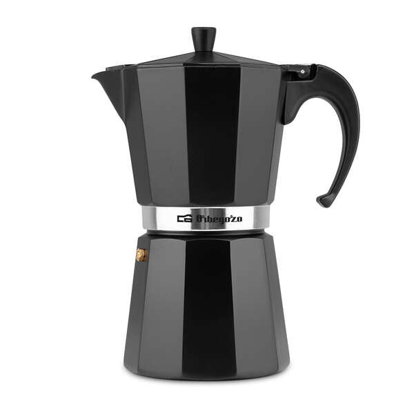 Orbegozo KFN 1210 Cafetera de Aluminio Negra - Capacidad para 12 Tazas - Mango Ergonomico - Valvula de Seguridad - Facil de Limpiar - Diseño Atractivo 1 pieza(s)