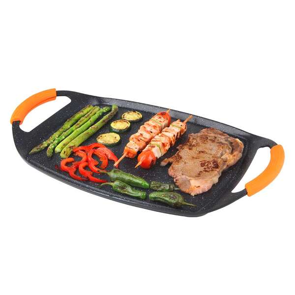 Orbegozo GDB 4700 Plancha Grill de Aluminio Forjado - Antiadherente de Piedra - Asas de Goma Extraibles - Diseño Ergonomico - Apto para Lavavajillas 1 pieza(s)