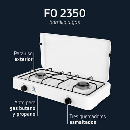 Orbegozo FO 2350 Hornillo a Gas Compacto - 2 Fuegos Esmaltados - Practico y Seguro para Actividades al Aire Libre 1 pieza(s)