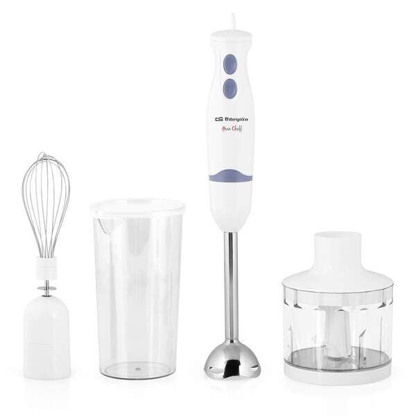 Orbegozo BT 1320 Batidora-Picadora Versatil - Potente Motor 400W - Hoja de Acero Inoxidable - Mango Ergonomico - Vaso Mezclador 600ml - Picador Universal 500ml - Anilla para Colgar 1 pieza(s)