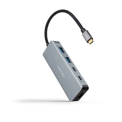 Nanocable - HUB USB-C 6 en 1  Conversor USB-C 3.2 GEN1 5G a 2 x USB-A + 2 x USB-C + HDMI + USB-C PD 100W  Aluminio  15 cm  Gris