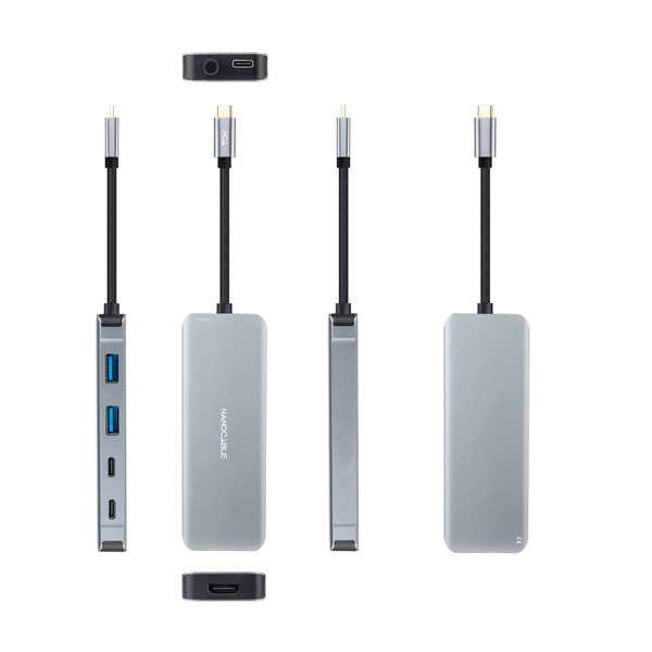 Nanocable - HUB USB-C 6 en 1  Conversor USB-C 3.2 GEN1 5G a 2 x USB-A + 2 x USB-C + HDMI + USB-C PD 100W  Aluminio  15 cm  Gris