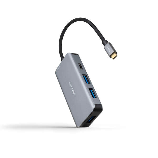 Nanocable - HUB USB-C 5 en 1  Conversor 3.2 GEN1 5G a 3 x USB-A 3.0 + USB-C + USB-C PD 100W  Aluminio  15 cm  Gris