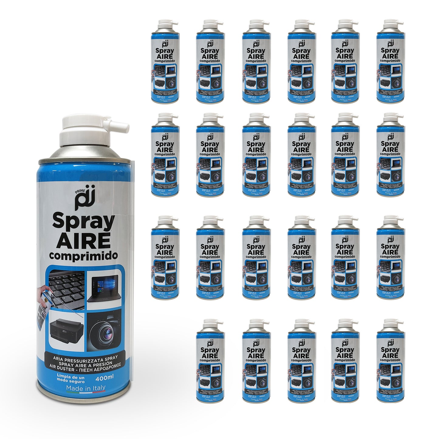 PRIME JJ - Pack 24 Spray de Aire Comprimido 400ml para Limpiar Herramientas y Equipos Electrónicos