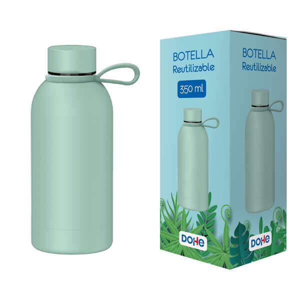 Dohe Botella Reutilizable 350ml - Acero Inoxidable de Doble Pared - Libre de BPA - Tapon Hermetico Antigoteo de Acero Inoxidable - Recubierta de Caucho - Color Verde 1 pieza(s)