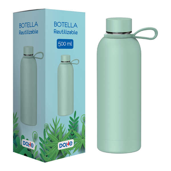 Dohe Botella Reutilizable 500ml - Acero Inoxidable de Doble Pared - Libre de BPA - Tapon Hermetico Antigoteo de Acero Inoxidable - Recubierta de Caucho - Color Verde 1 pieza(s)