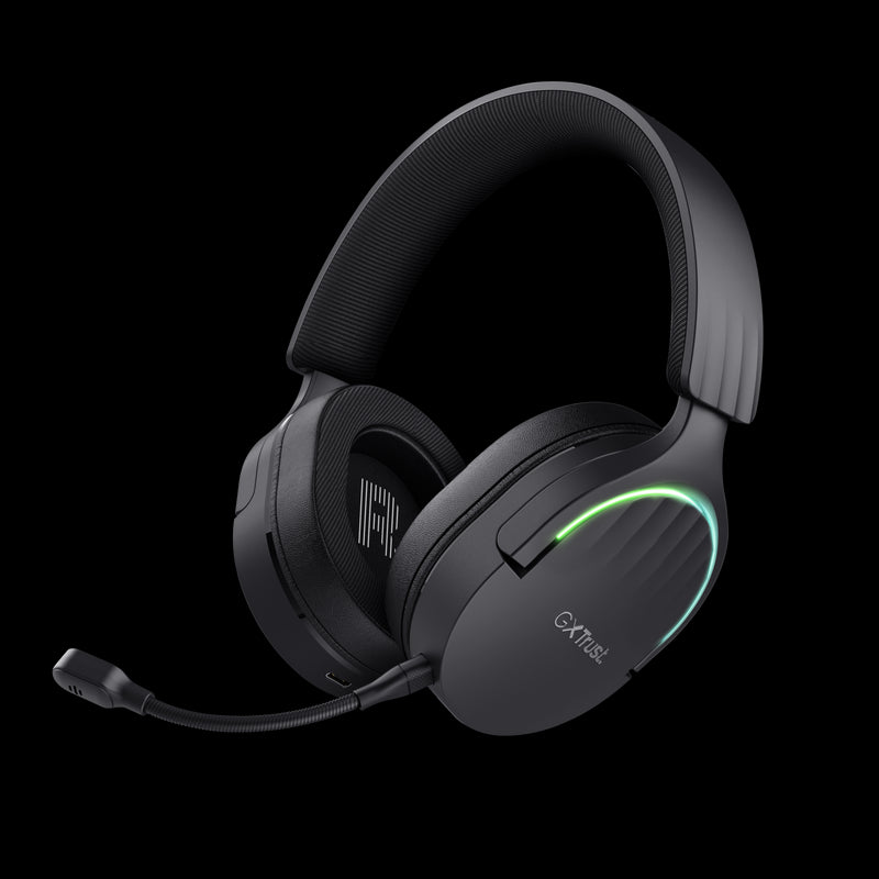 Trust GXT491 Fayzo Auriculares Gaming Bluetooth, USB 2.4Ghz - Iluminacion RGB - Microfono Extraible - Diadema Ajustable - Autonomia hasta 22h - Controles de Facil Acceso - Color Negro 1 pieza(s)