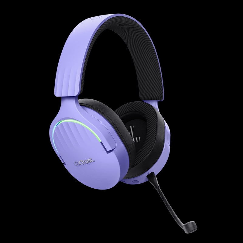 Trust GXT491 Fayzo Auriculares Gaming Bluetooth, USB 2.4Ghz - Iluminacion RGB - Microfono Extraible - Diadema Ajustable - Autonomia hasta 22h - Controles de Facil Acceso - Color Morado 1 pieza(s)