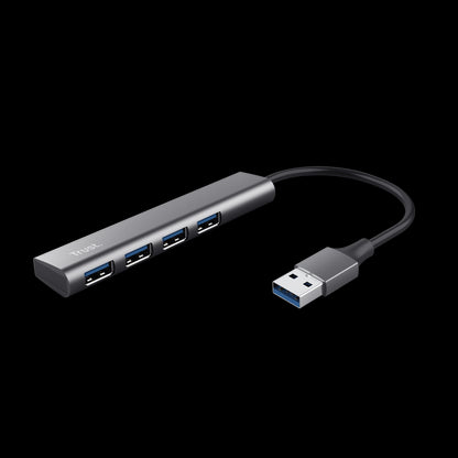 Trust Hub USB de Aluminio Halyx - 4 Puertos USB-A - Velocidad de 5 Gbps - Compacto y Resistente - Conexion Sencilla 1 pieza(s)