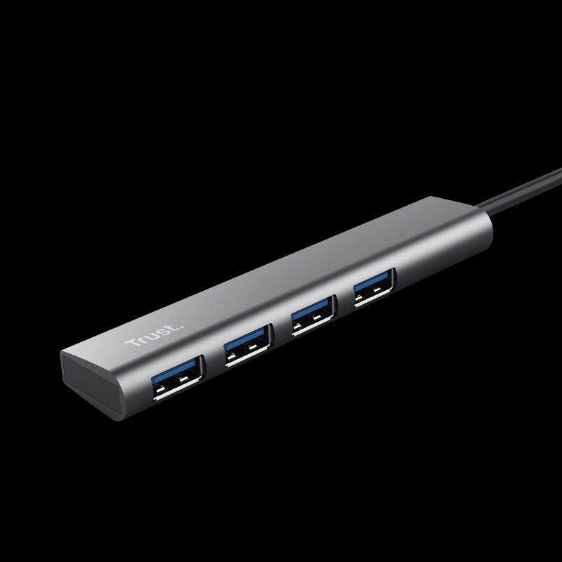 Trust Hub USB de Aluminio Halyx - 4 Puertos USB-A - Velocidad de 5 Gbps - Compacto y Resistente - Conexion Sencilla 1 pieza(s)