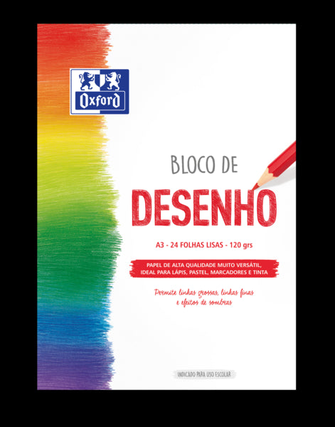 Oxford Dibujo Escolar Bloc Encolado A3 - Tapa Blanda/Contratapa Rigida - 24 Hojas 120gr - Papel Liso 5 pieza(s)