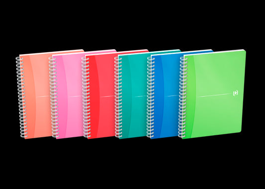 Oxford Office My Colours Cuaderno Espiral A5 - Tapa de Plastico Resistente - Espiral Doble para Mayor Durabilidad - Cuadricula 5x5 Ideal para Matematicas - 90 Hojas de Alta Calidad - Colores Surtidos 5 pieza(s)