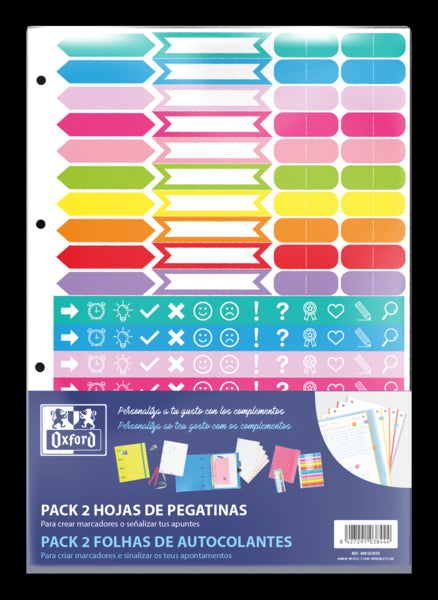 Oxford Pack de 2 Hojas de Stickers - Diseño Variado - Adhesivo de Alta Calidad - Ideal para Decorar Cuadernos 10 pieza(s)