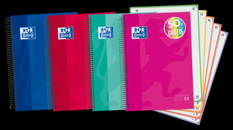 Oxford - 400088484 cuaderno y block A4+ 120 hojas Azul  Fucsia  Color menta  Rojo