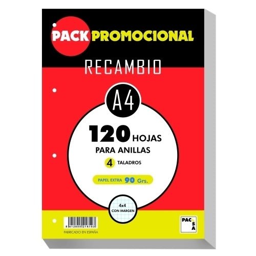 Pacsa - PACSA RECAMBIO 4 TALADROS 120 HOJAS 90 GR 4X4 A4