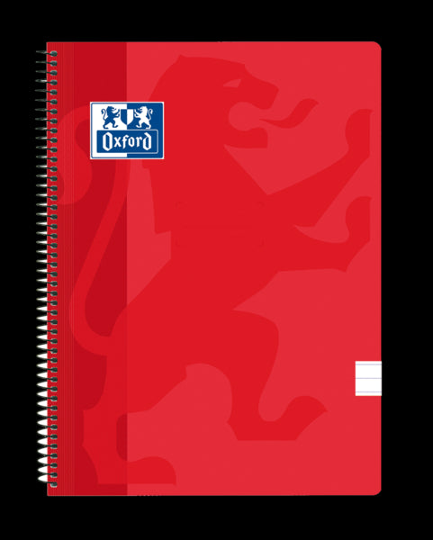 Oxford School Classic Cuaderno Espiral Tapa de Plastico Folio - 80 Hojas - 1 Linea con Margen - Color Rojo 5 pieza(s)