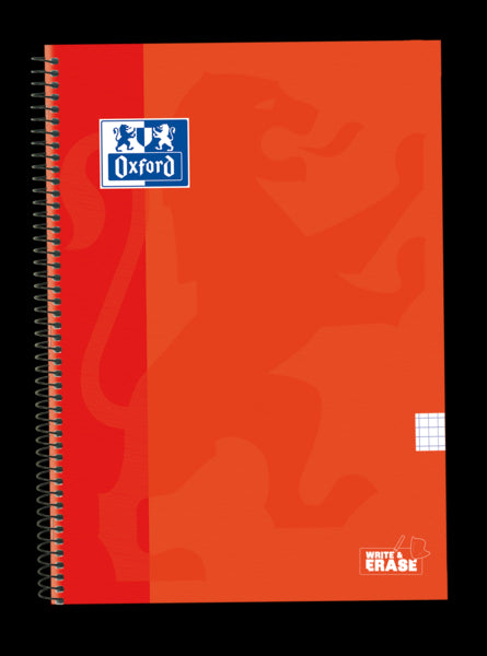 Oxford School Classic Cuaderno Espiral Tapa Extradura Write&Erase - Folio 4x4 con Margen - 80 Hojas - Color Naranja 5 pieza(s)