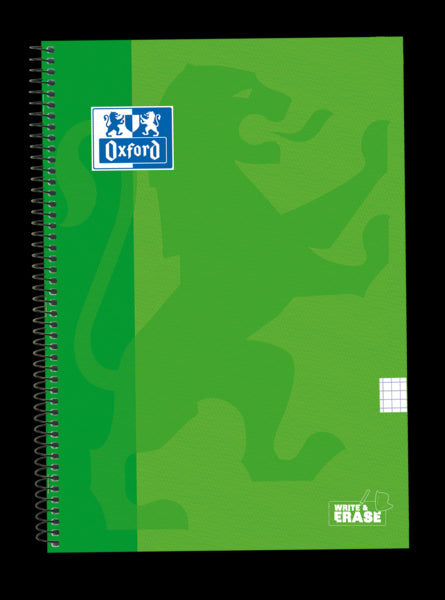 Oxford School Classic Cuaderno Espiral Tapa Extradura Write&Erase - Folio 4x4 con Margen - 80 Hojas - Color Verde 5 pieza(s)