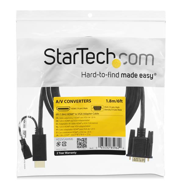 StarTech.com - Cable de 1 8m Conversor Activo HDMI a VGA - Adaptador 1920x1200 1080p