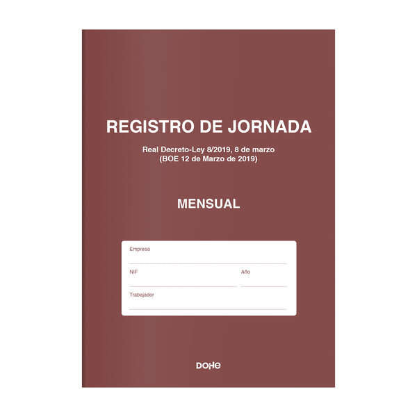 Dohe Libro de Registro de Jornada - 12 Hojas Mensuales - Ideal para 1 Empleado 1 Año - Papel de 120 gr 5 pieza(s)