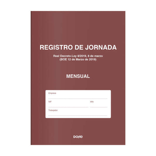 Dohe Libro de Registro de Jornada - 12 Hojas Mensuales - Ideal para 1 Empleado 1 Año - Papel de 120 gr 5 pieza(s)