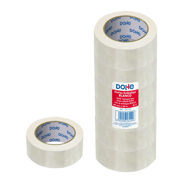 Dohe Precinto de Polipropileno 48mmx66m - Potente Adhesivo - Color Blanco 6 pieza(s)